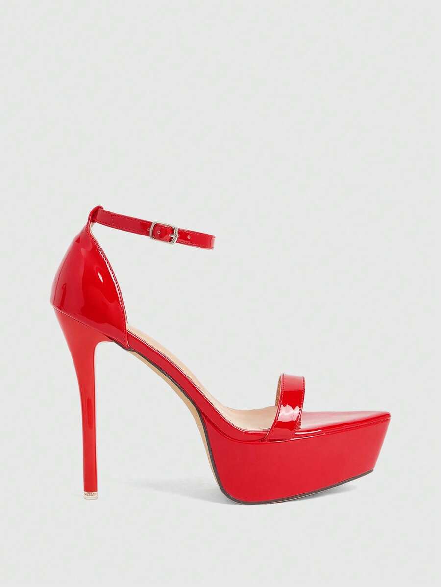 CUCCOO LuxiPop Women's High-Heeled Sandals, Simple And Sexy High-Heeled High-Water Sandals, Nightclub Style, Party Season Wear, Burgundy, Vacation Wear, Travel Essentials, 2000's Style - Red - View 1