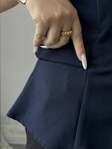 Elenzga Áo khoác không tay nữ thanh lịch, tối giản với khóa kim loại. - Màu xanh hải quân - Xem 6