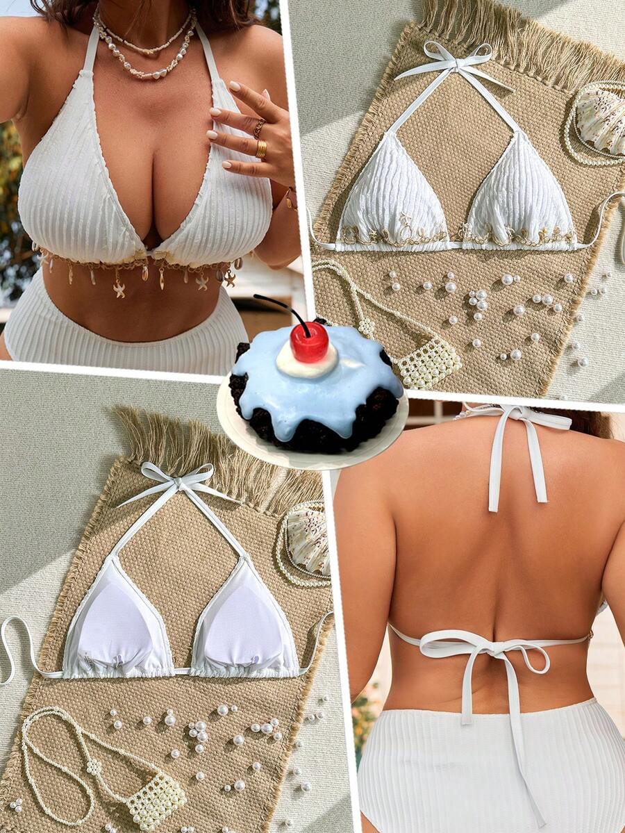 Swim Mod Top de traje de baño minimalista y elegante de la serie Ocean de tela especial de verano 2026 - Blanco - Ver 1