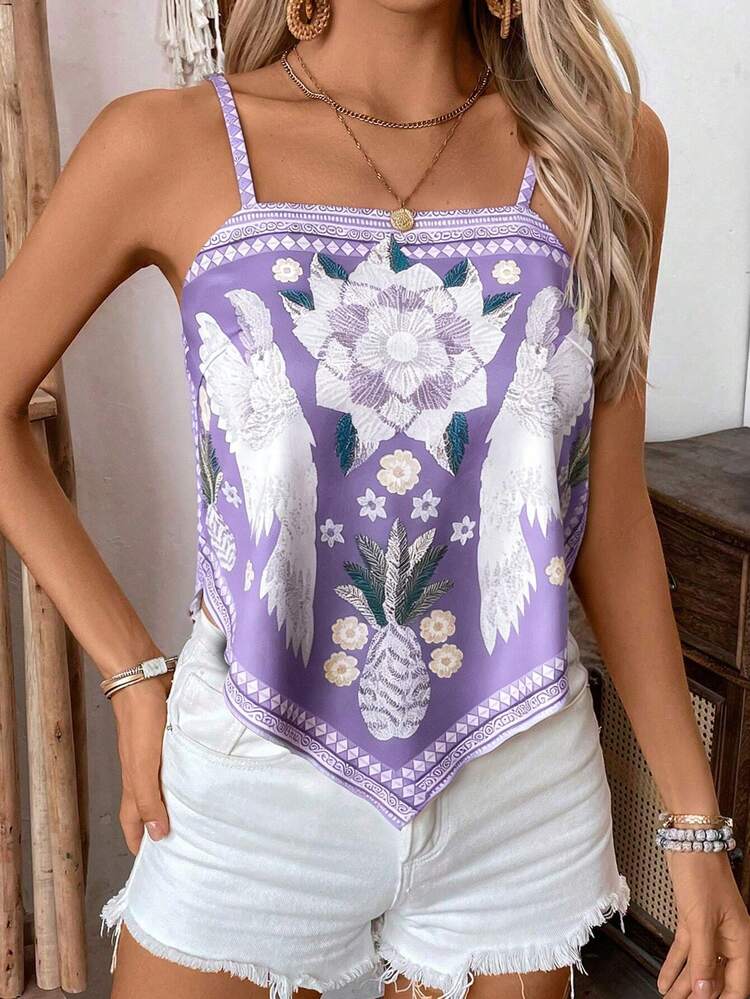 SHEIN LUNE Women's Casual Loose Plant Printed Camisole - Multicolor - View 3