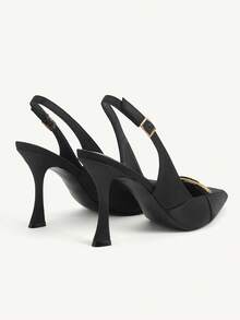 CUCCOO CHICEST Women's Shoes Fashion Black Basic Elegance Metal Decorative High Heels - Graphite Black - View 4