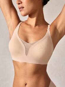 女士无缝无钢圈透气可调节网眼文胸，秋季 - 卡其色 - 查看 6