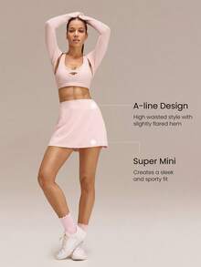 GLOWMODE 4.5" Comfy Stretchy 360° Tummy Control Ultra High-Waist V-Shaped Hip Ruffle Workout Skirt With Built-In Shorts Tennis Golf Daily Quick-Dry - Baby Pink - View 5