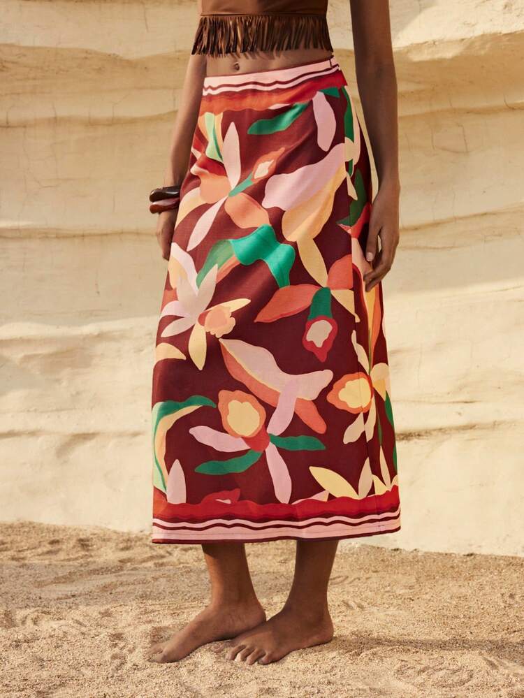 SHEIN Maija Falda de línea A con estampado floral casual para mujer