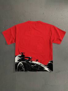 Manfinity Roghcode Camiseta casual de cuello redondo de manga corta con estampado de letras para hombre - Rojo - Ver 2