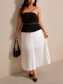 Elaquor Damen Große Größen 2-teiliges Set, elegantes Schwarz-Weiß-Outfit, schwarzes Kleid mit plissiertem Rock, Urlaubsanzug, Vintage-Luxus-Stil Set, Sommerkleidung für Frauen, weißer plissierter Rock, Damen Zweiteiler, Damen Kleid, Wickelkleid, Bürokleidung für Frauen, Arbeitsoutfits für Frauen, formelle Kleidung für Frauen, elegantes Damen-Set, Sommeroutfits für Frauen - Schwarz und Weiss - Übersicht 5