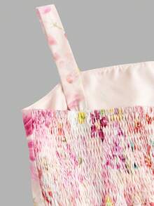 Tween Girl Casual Everyday Pink Floral Pattern A-Line Spaghetti Strap Dress - Pink - View 3
