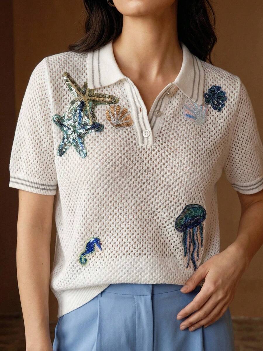 Anewsta Áo khoác ngoài mỏng nhẹ nhiều lớp, kiểu dáng thời trang mới, chất liệu móc len, thích hợp cho mùa xuân/hè. - trắng - Xem 1