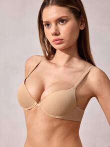 Solid Microfiber Underwire Push Up Bra - Apricot - View 8
