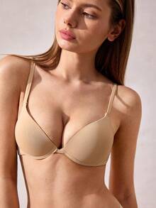 Solid Microfiber Underwire Push Up Bra - Apricot - View 9