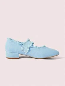 CUCCOO DOLLMOD Women's Shoes Round Head Linen Blue Spring And Summer New Cute Wear Sweet Thick Heel Mary Jane Single Shoes - Blue - View 3