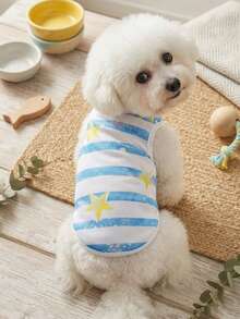 PETSIN 1 chiếc áo vest mùa hè dễ thương cho thú cưng, họa tiết sọc xanh biển và ngôi sao vàng. - Nhiều màu - Xem 2