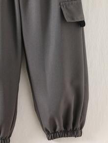 2pcs Boys' Spring/Summer Outfit Set - Printed Black Short Sleeve T-Shirt Paired With Cargo Pants, Casual Versatile Suit - Multicolor - View 6