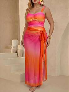 Swim Oasis Plus Size Women 2pcs Set Ombre Ruffled One-Piece Swimsuit For Summer Beach Vacation - Multicolor - View 1