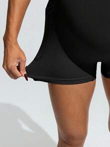 SHEIN Pregnant Women's Solid Color Round Neck Cropped Sports Short Sleeve T-Shirt And Shorts Set, Summer,Word Cup - Black - View 6