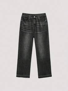 Open Phase Men's Casual Washed Straight Leg Jeans , Retro American, Unisex, Relaxed Fit Summer Outfits – Suitable For Everyday Wear And Summer Holiday Outfits. - Dark Grey - View 3