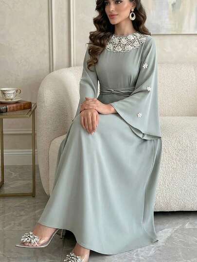 Al Najma New Elegant Ruched Twist Waist Floral Collar Formal Dress