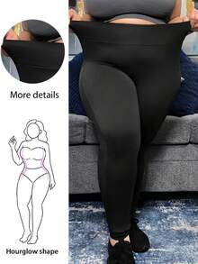 Cardis.Ego Plus Solid Wideband Waist Leggings With Phone Pocket, For Hourglass Body Shape - Black - View 1