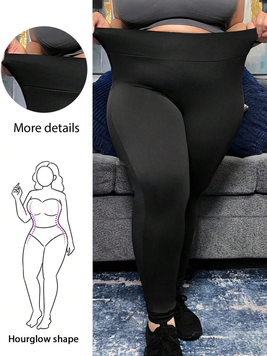 Cardis.Ego Plus Solid Wideband Waist Leggings With Phone Pocket, For Hourglass Body Shape - Black - View 1