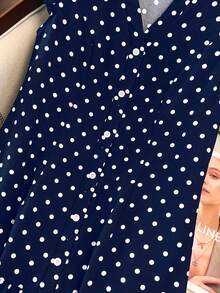 SHEIN LUNE CURVE Plus Size V-Neck Casual Dress, Elegant & Versatile For Daily, Vacation, Wedding, Party, Slimming & Flattering - Navy Blue - View 8