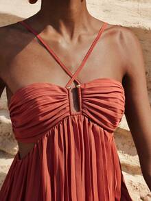 Maija 女士褶皱雪纺连衣裙 - 紅木色 - 查看 5