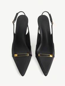 CUCCOO CHICEST Women's Shoes Fashion Black Basic Elegance Metal Decorative High Heels - Graphite Black - View 2