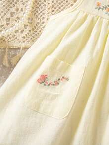 SHEIN Vintaside Kids Baby Girl Sleeveless Casual Floral Embroidered Dress, Summer - Yellow - View 4