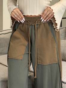 IamThia 女士休闲针织拼布宽松阔腿水洗裤 - 彩色 - 查看 3