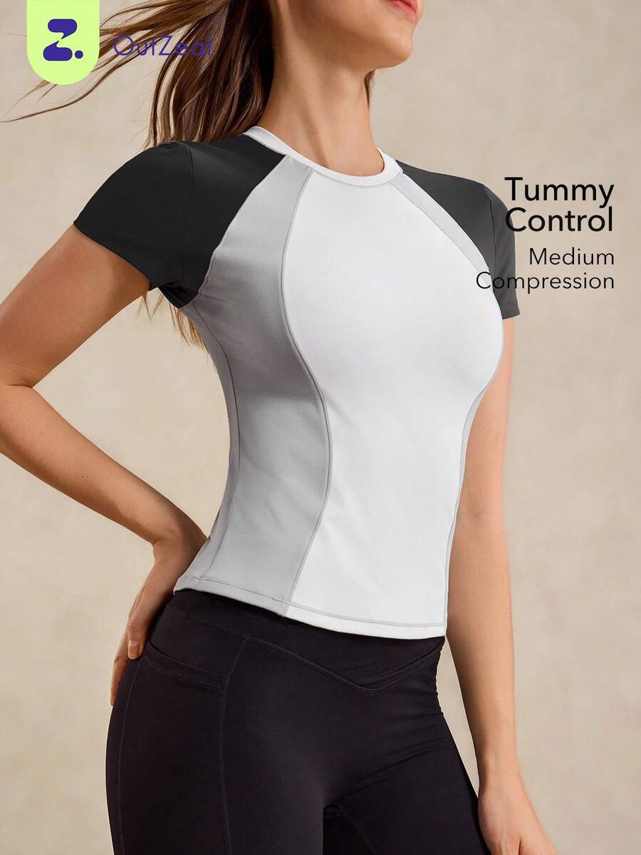 OutZeal 女士速干收腹短袖T恤，适合中等强度普拉提锻炼 - 彩色 - 查看 1