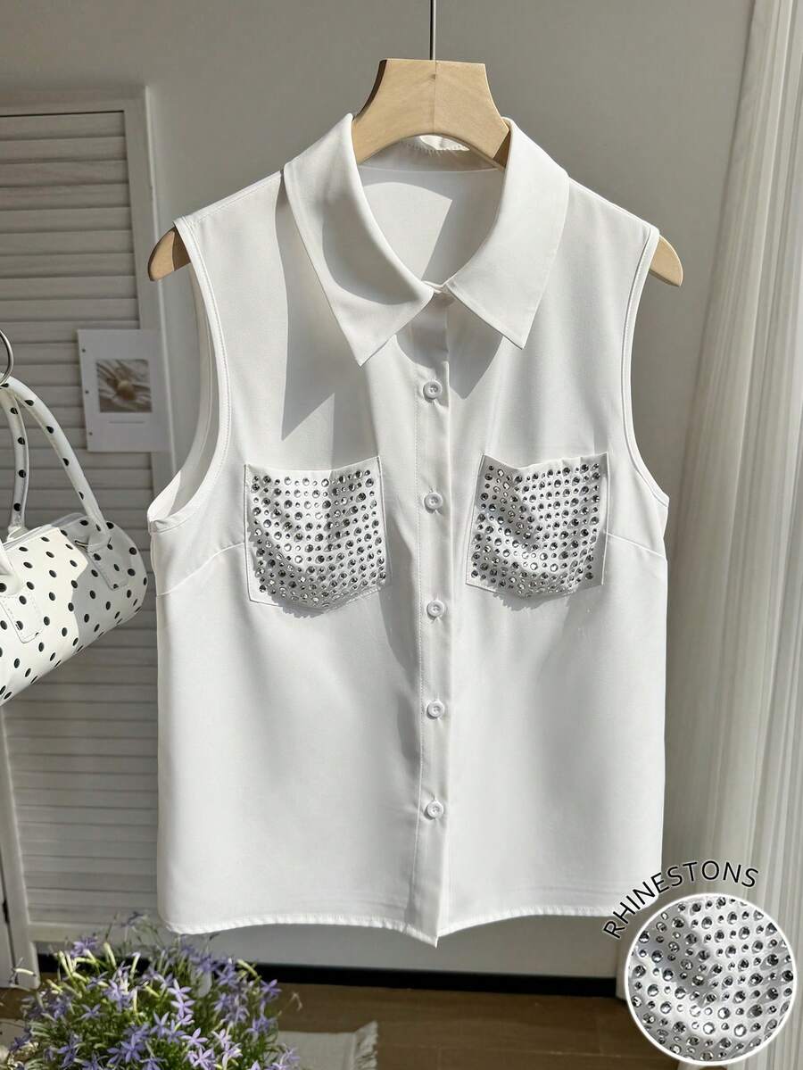 Resyla Áo không tay nữ có túi đính đá - trắng - Xem 1
