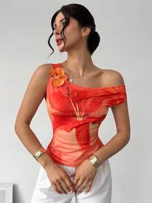 RiviMae 音乐节度假风印花女式上衣 - 橘色 - 查看 5