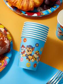 SHEIN | PAW Patrol 10 piezas cada uno de Vasos de papel desechables, Platos de papel - Rojo amarillo azul - Ver 4