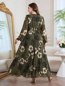 Modelyn Romantic Chiffon Floral Print Long Sleeve A-Line Maxi Dress, Plus Size, Spring/Summer - Multicolor - View 2