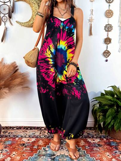 Fembélia Women's Printed Hiphop Loose Jumpsuit