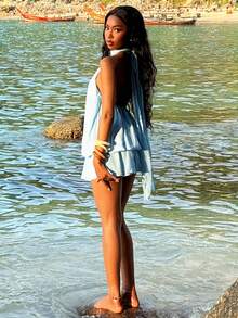 Mima John Women's Elegant Light Blue Halter Tie Mini Dress,Elegant Dresses For Women,Women Dating Dress,Women Night Out Dress,Summer Dresses For Women, Honeymoon Outfits Woman .Women Wedding Guest Dress. Island Vacation Outfits,Wedding Guest Dress Women ,Sun Dresses For Women ,Elegant Dresses For Party, Birthday Dresses For Women - Blue - View 5