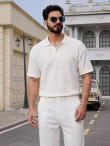 DAZY Textured Fabric Short Sleeve Apricot Polo Shirt For Men, Summer - Beige - View 6