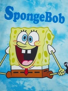 SpongeBob SquarePants | SHEIN 男童卡通印花圆领短袖上衣和短裤休闲家居服睡衣套装 - 藍色 - 查看 4