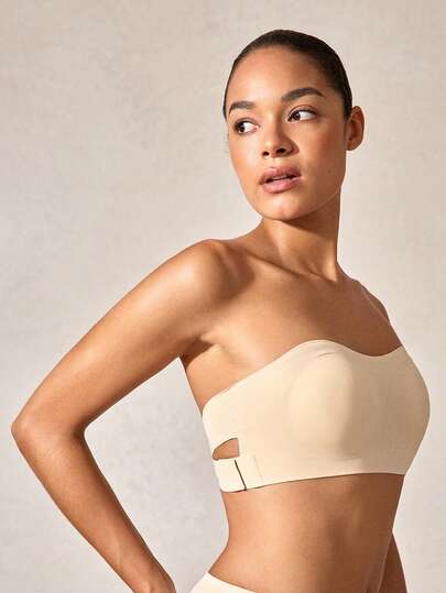 女士无肩带文胸，性感侧扣设计，无缝交叉后背，纯色无钢圈文胸，柔软衬垫，舒适文胸，女士内衣，弹性内裤，抹胸式透气吊带背心，不透明，完美搭配无肩带连衣裙，日常穿着