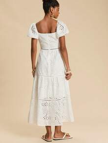 Travachic Women's Embroidered Twist Ruched Long Dress, Fashionable For Party And Occasions,White Dress,Elegant Dresses For Women,Embroidered Dress,Summer Outfits For Women,Summer Dresses For Women Tea Party Outfit Women 2 Piece Ladies Two Piece Outfits Brunch Outfits For Women 2 Piece - White - View 3