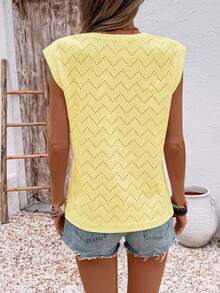 EMERY ROSE Summer Casual Solid Color Textured Wide Shoulder T-Shirt Travel Soft Yellow - Yellow - View 3