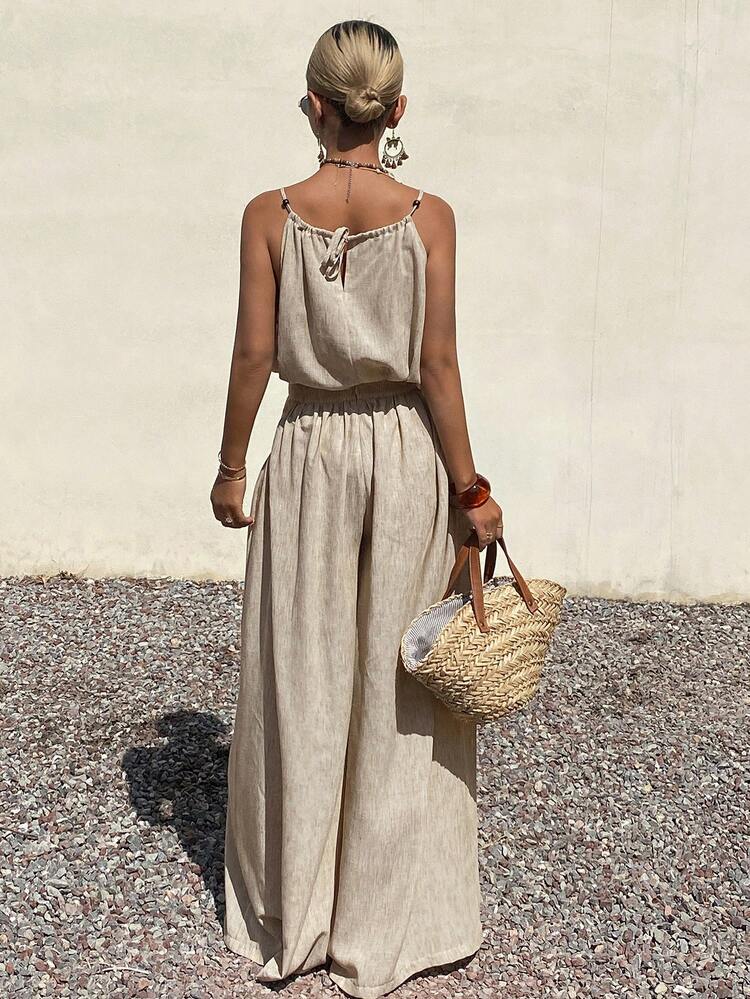 Women's Loose Casual Vacation Style Sleeveless Top And Wide Leg Pants 2 Pieces Set, Spring/Summer