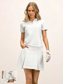 GLOWMODE Silky-Smooth Cool Feel UPF 50+ Sunproof Sweat-Wicking Quick-Dry Built-In Shorts Side Zipper Pockets Back Loop Pleated Back Design Mini Golf Skirt Golf Tennis Pickleball Daily Casual Wear - White - View 1