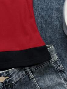 Attitoon Áo thun ngắn tay nữ kiểu retro họa tiết mèo đen nhìn trộm, phối màu, thích hợp cho mùa hè. - Đỏ - Xem 5