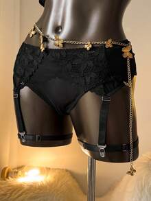 Auralis Hơn Ren hoa Vòng thép Garter Bộ đồ lót - màu đen - Xem 6