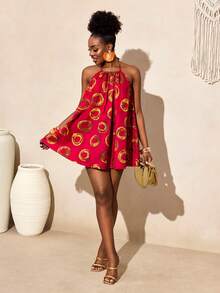 BamGleam New Summer Strapless Backless Printed Vacation Dress For Women - Red - View 6