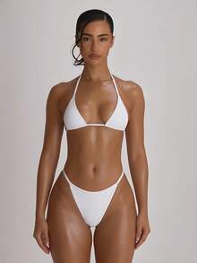 Musera Resort Áo bikini tam giác nhỏ buộc dây cổ yếm, thích hợp cho kỳ nghỉ hè, du lịch, đồ bơi cơ bản màu trơn, đồ bơi nghỉ dưỡng. - trắng - Xem 3