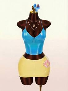 Amplova 女士纯色露背休闲百搭日常上衣 - 藍色 - 查看 3