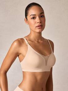 女士无缝无钢圈透气可调节网眼文胸，秋季 - 卡其色 - 查看 9