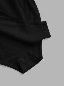 SHEIN EZwear 黑色短袖加大码女士休闲连体衣两件套 - 黑色 - 查看 6
