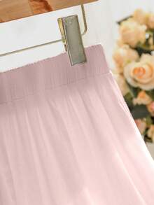 Seusyu 女士中长款松紧腰镂空刺绣半身裙，春夏款 - 粉色 - 查看 6